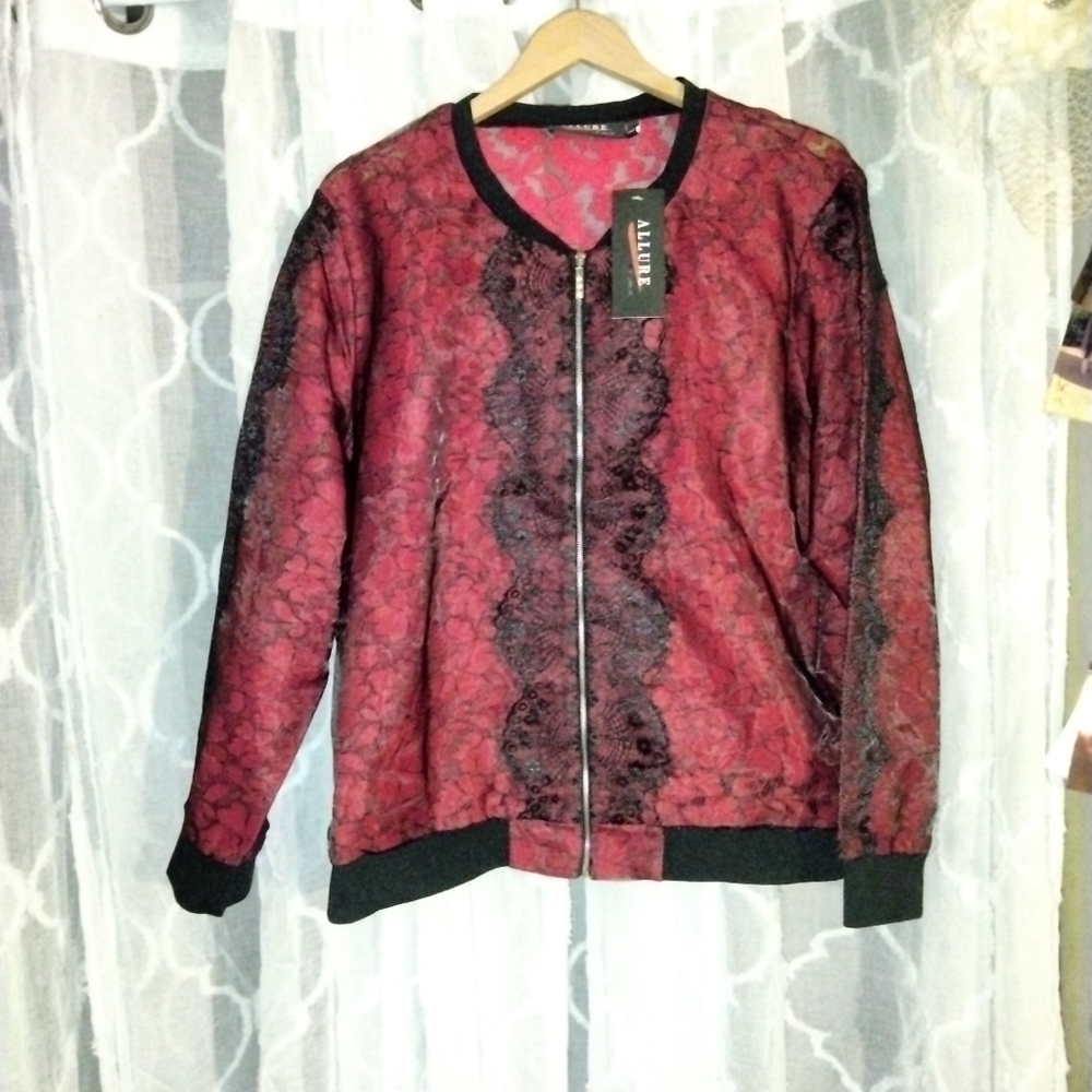 Red lace bomber jacket